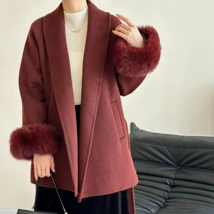 Shaggy-Cuff Open-Front Coat