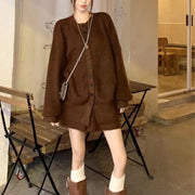 TWOTWINSTYLE Solid Spliced Buttons Two Piece Set Female O Neck Long Sleeve Sweater Korean Sweet Women's Skirt Set Autumn Fashion