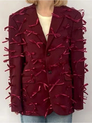 Bow-Embellished Longline Blazer