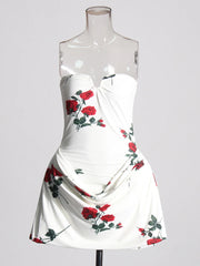 Rose-Print Strapless Mini Dress
