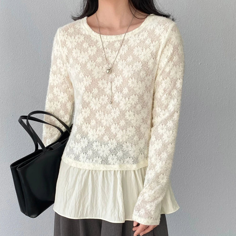Floral Lace Ruffle-Hem Top