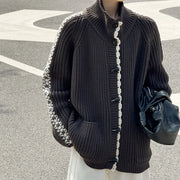 Contrast-Trim Chunky Button Cardigan