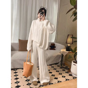 TWOTWINSTYLE Beige Spliced Zipper Two Piece Set Female Turtleneck Long Sleeve Coat Basics Women's Trousers Sets Clothing Style