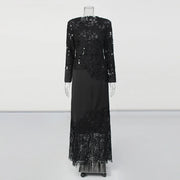 Floral-Lace Long-Sleeve Long Dress