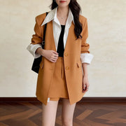 TWOTWINSTYLE Yellow Spliced Pocket Two Piece Set Female Lapel Long Sleeve Jacket Office Commute Women's Skirt Set Fashion New
