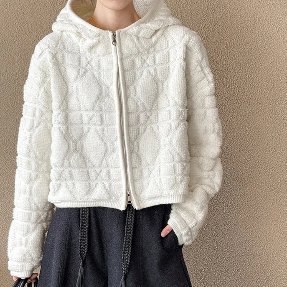 Textured Hooded Zip-Up Jacket