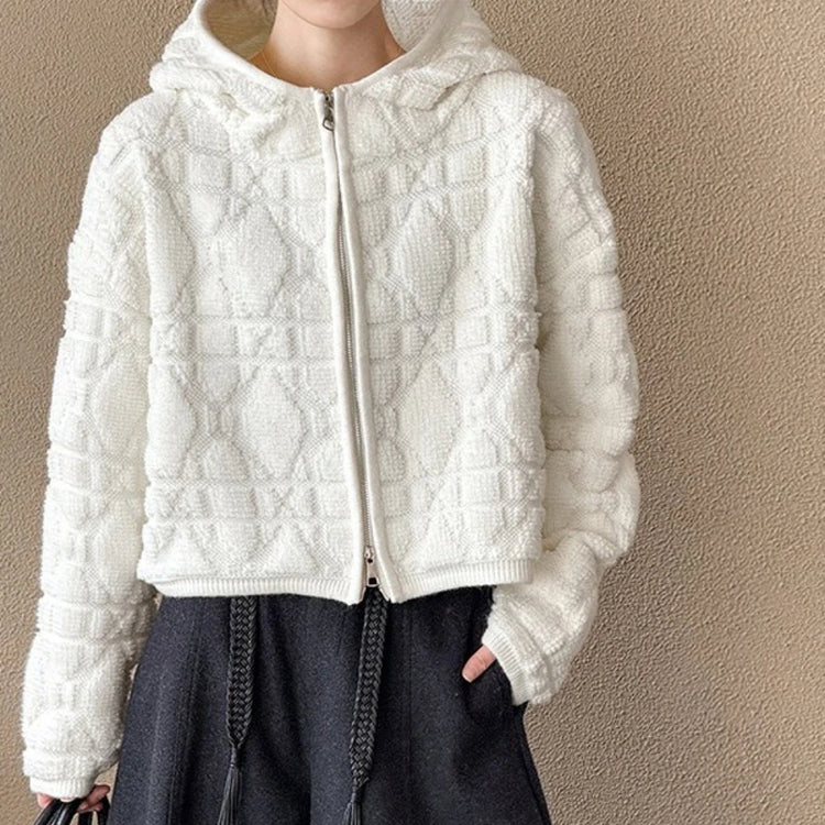 Textured Hooded Zip-Up Jacket