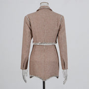 Checked Cropped Blazer and Skirt Set