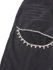 Embellished Cutout Wide-Leg Jeans