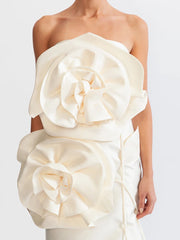 Oversized-Rosette Strapless Midi Dress