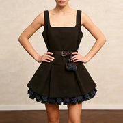 Square-Neck Pleated Mini Dress