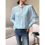 Pleated Embellished-Neck Blouse
