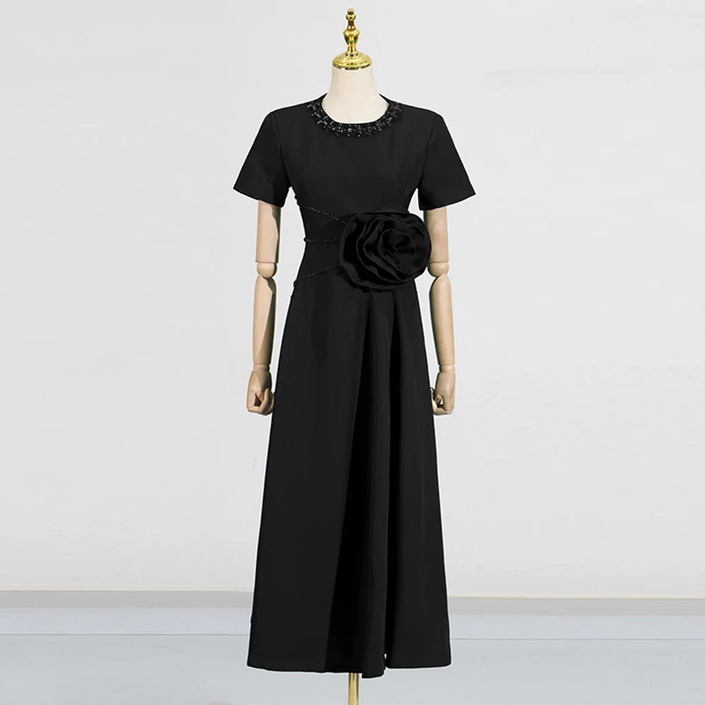 Short-Sleeve A-Line Long Dress