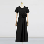 Short-Sleeve A-Line Long Dress