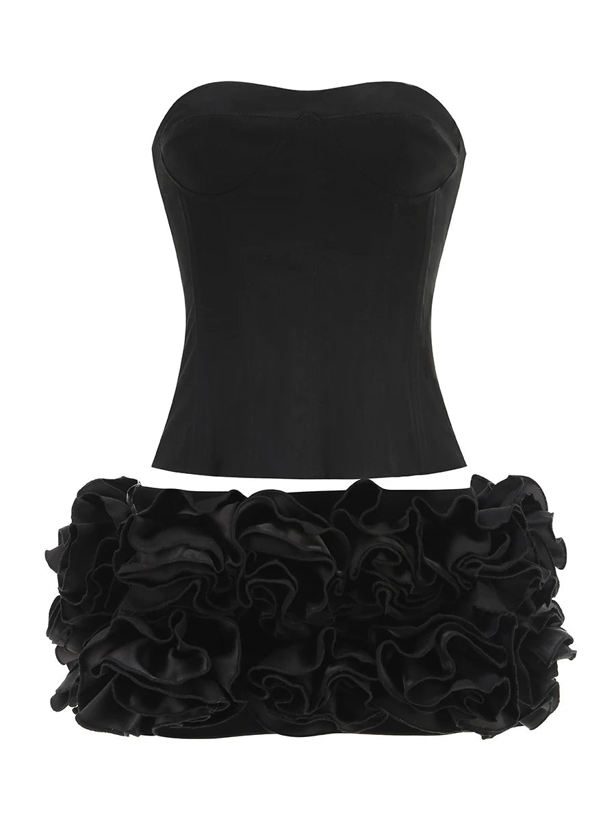 Strapless Top and Rosette Skirt Set