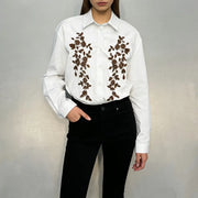 Contrast Leaf-Detail Button Shirt