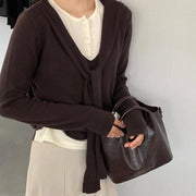 Layered-Look Tie-Front Sweater