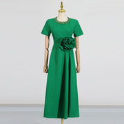 Short-Sleeve A-Line Long Dress