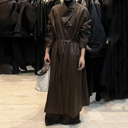 Asymmetric-Collar Tie-Waist Trench Coat