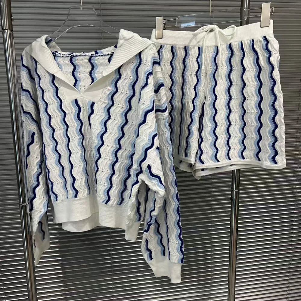 Wavy-Stripe Top and Shorts Set