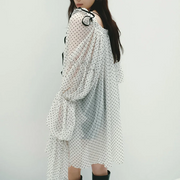 Polka-Dot Contrast-Ruffle Blouse