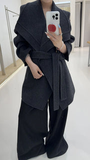 Wide-Lapel Tie-Waist Coat