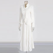 Stand-Collar Jacket and Skirt Set