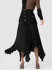 Pleated Asymmetric-Hem Skirt
