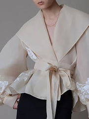 Tie-Front Balloon-Sleeve Blouse