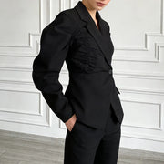 Ruched-Waist Puff-Sleeve Blazer