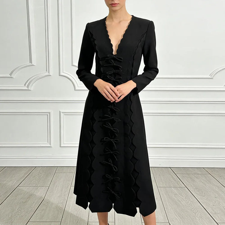 Bow-Front Scalloped Dress
