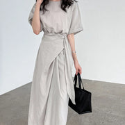 Tie-Waist Short-Sleeve Dress