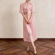 Floral-Detail Flutter-Sleeve Dress