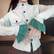 Contrast-Cuff Button-Front Cardigan