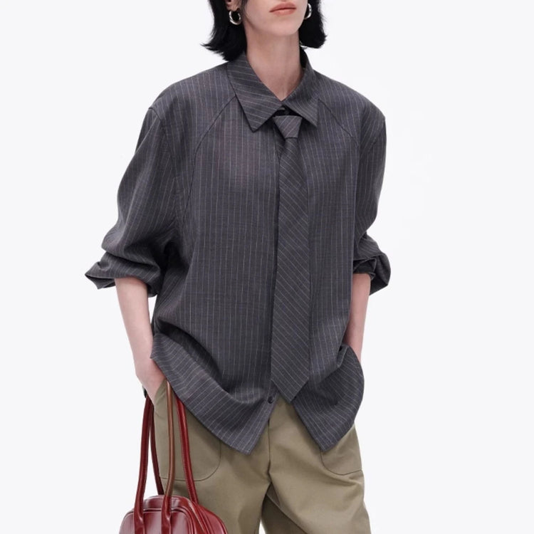 Pinstriped Relaxed Button-Up Shirt