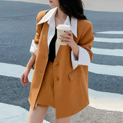 TWOTWINSTYLE Yellow Spliced Pocket Two Piece Set Female Lapel Long Sleeve Jacket Office Commute Women's Skirt Set Fashion New