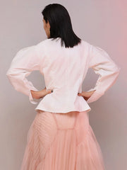 Ruched Puff-Sleeve V-Neck Blouse