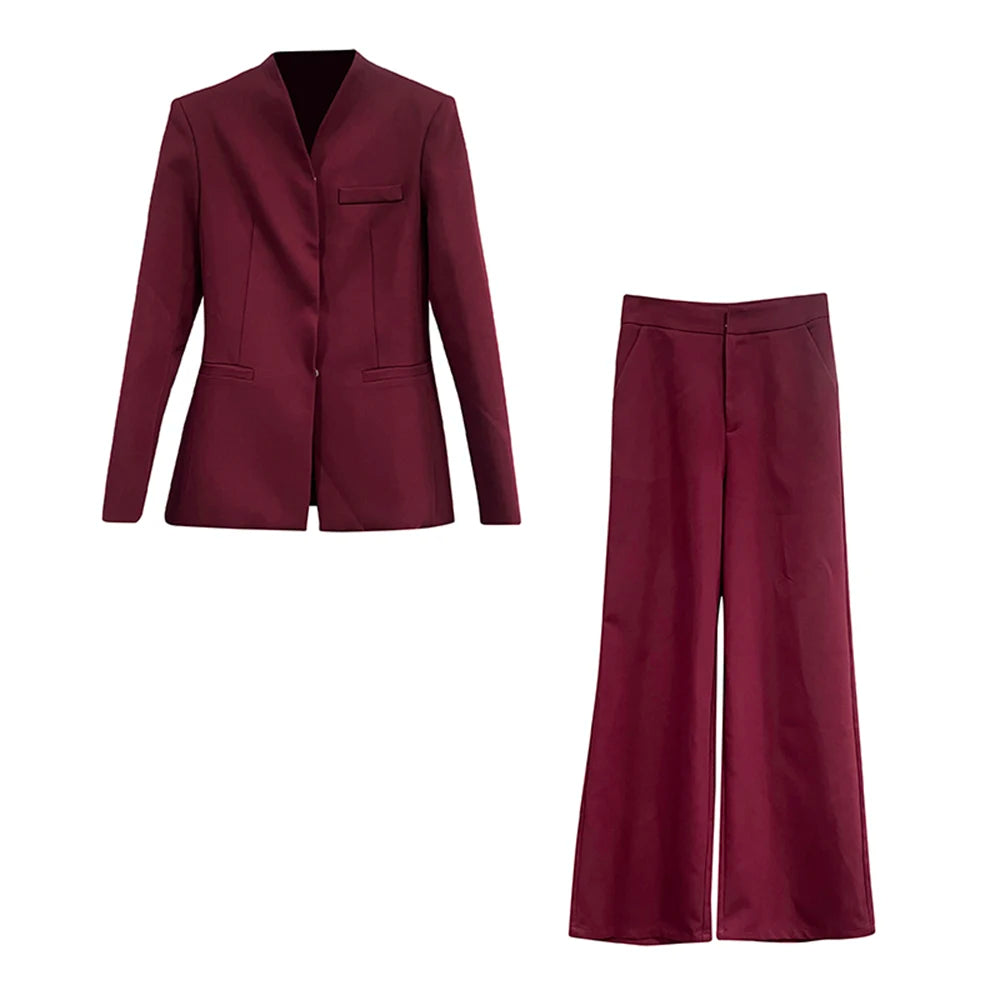 Collarless Blazer and Pants Set