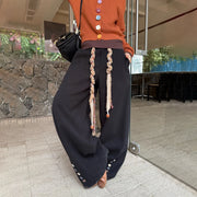 Button-Hem Wide-Leg Pants