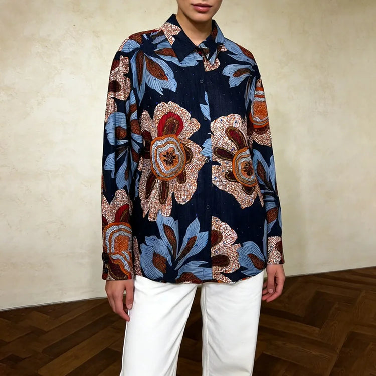 Floral Long-Sleeve Collared Shirt