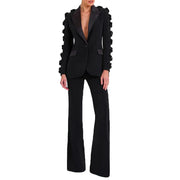 Applique Blazer and Flared Pants Set