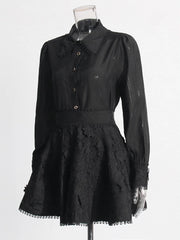 Blouse and Textured Mini Skirt Set