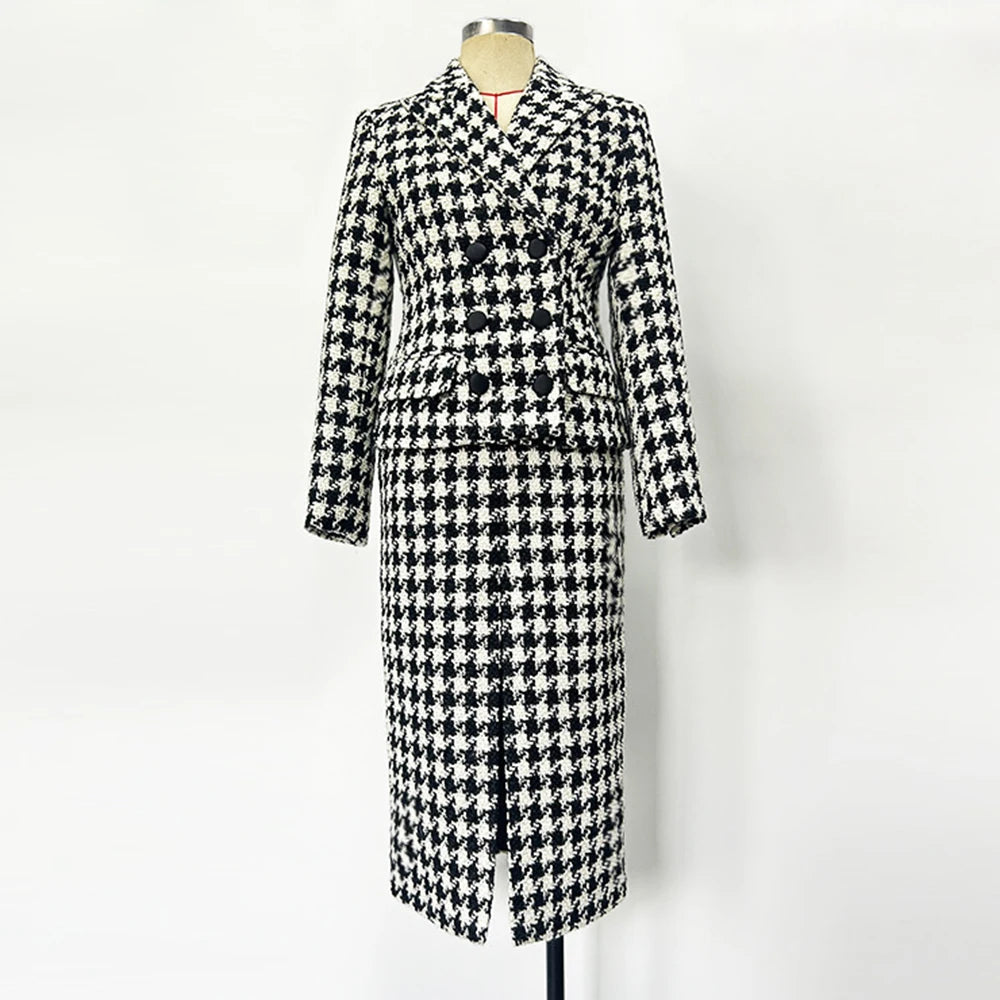 Houndstooth Blazer and Skirt Set