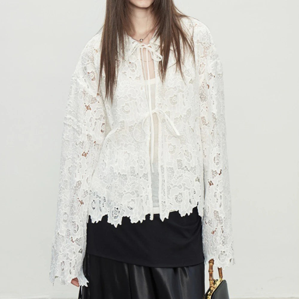 Scalloped-Hem Lace Blouse
