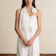 Rosette Halter Sleeveless Blouse