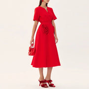 Rosette-Detail Short-Sleeve Dress
