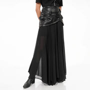 Pleated Sheer-Panel Maxi Skirt