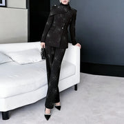 TWOTWINSTYLE Black Spliced Diamonds Two Piece Set Female O Neck Long Sleeve Jacket Commute Elegant Women's Pants Set Autumn New