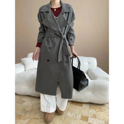 Wide-Lapel Long Trench Coat