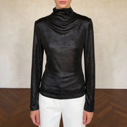 Draped High-Neck Long-Sleeve Top